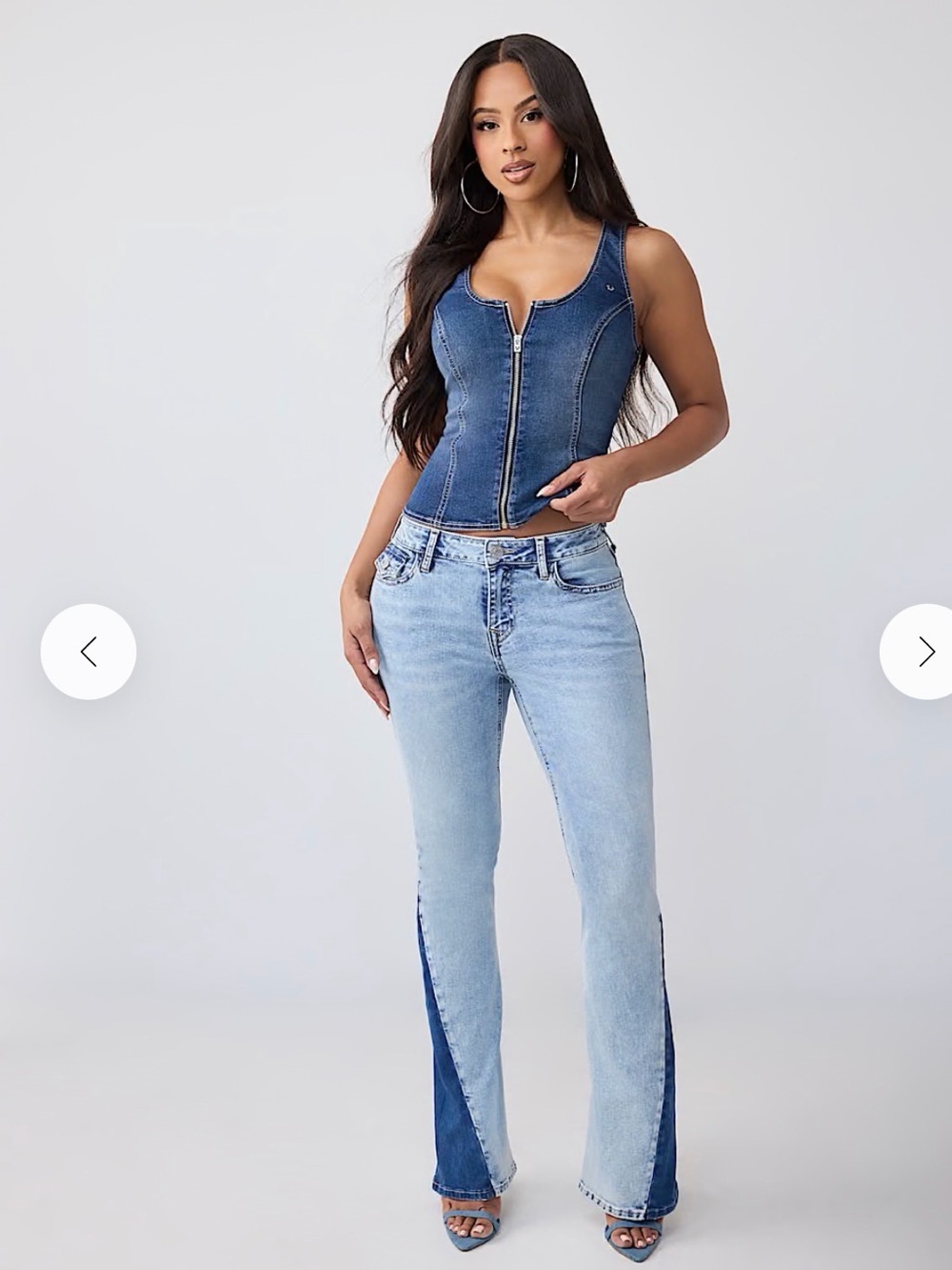 True Religion Two-Tone Light Blue Flare Jeans - Picture 3 of 10